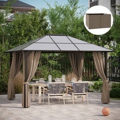 Outdoor Brown Polyester Gazebo Sidewall Set with Hooks