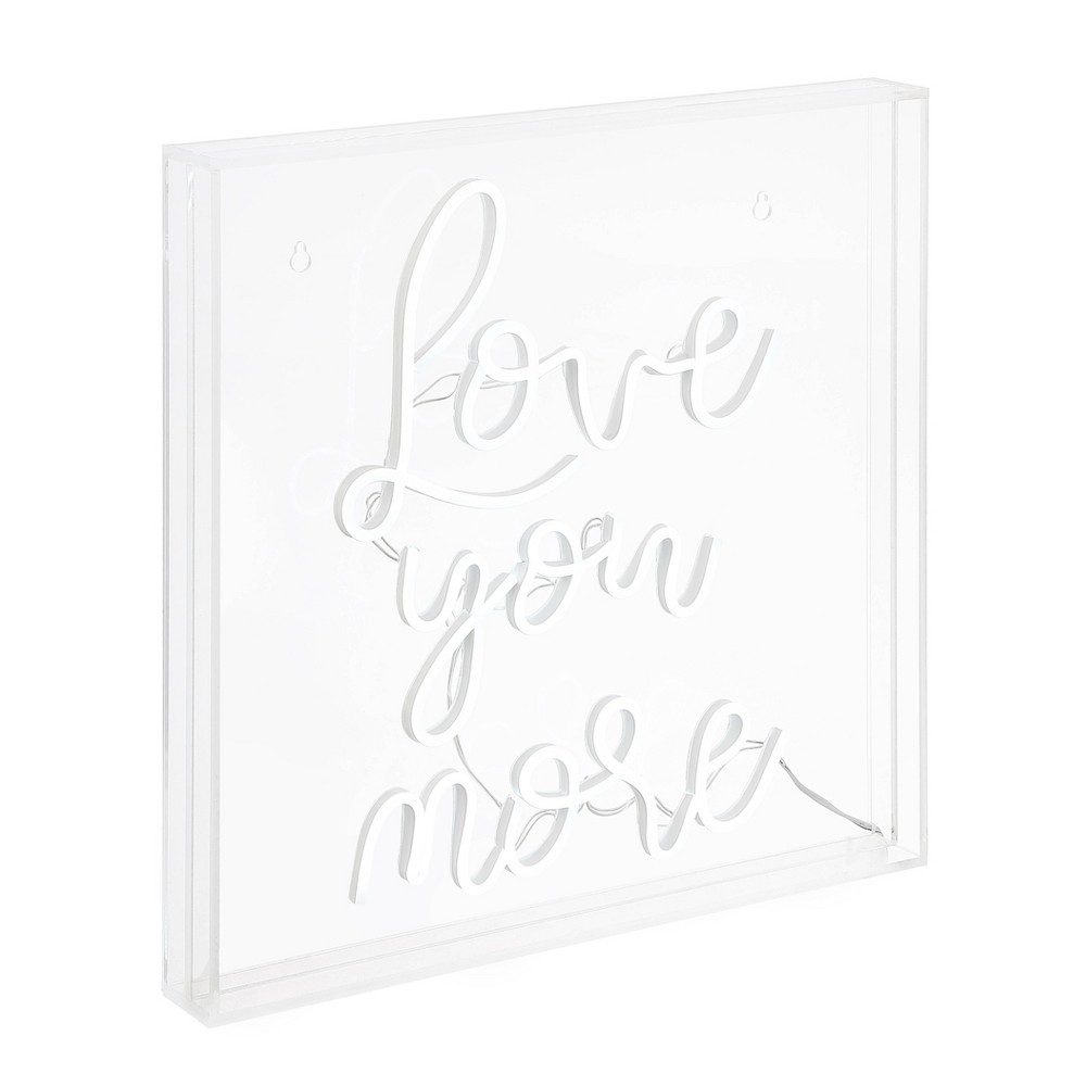 15" Love You More Square Contemporary Glam Acrylic Box USB Operated LED Neon Light White - JONATHAN Y: Modern Decor, Integrated LED, USB Powered