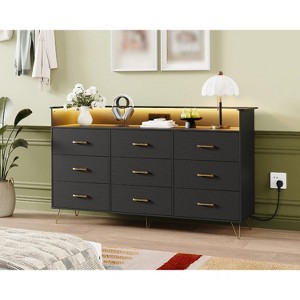 9 Drawer Dresser for Bedroom, 62" Wide Chest of Drawers with Gold Handles & Charging Station, Clothing Storage Organizer for Hallway Bedroom - 1 of 4