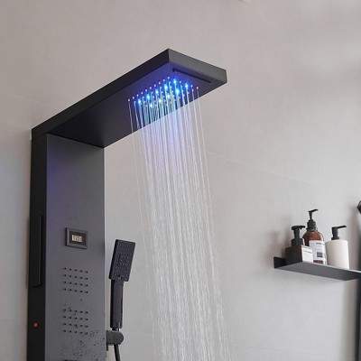 Matte Black 4-Jet Rainfall Shower Panel System with LED Light