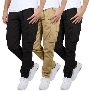 Blu Rock Men's Flex-Stretch Cotton Cargo Pants, 31-Inch Inseam - Comfortable and Durable- 3 Pack - 1 of 4