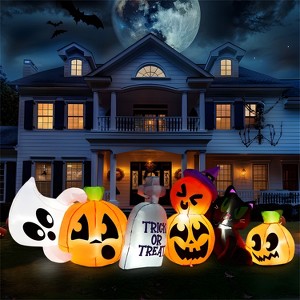 Joyfy 8 FT Long Halloween Inflatables Outdoor Decoration, Inflatable Pumpkin Ghost Cat Tombstone with LEDs for Halloween Yard Garden Lawn Decoration - 1 of 4