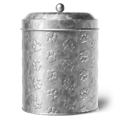 Amici Pet Puppy Paws Metal Food Canister, Medium, 104 oz. , Galvanized Metal