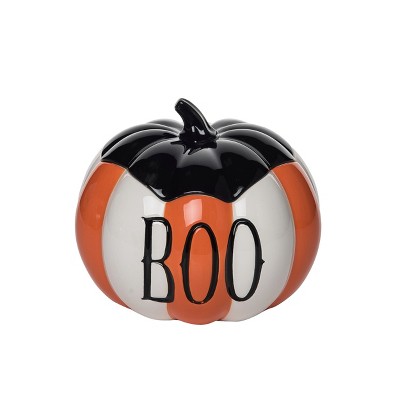 Transpac Ceramic Striped Pumpkin Cookie Jar Decorative Object for Halloween Home Decor Multicolored Dolomite Tabletop Gift