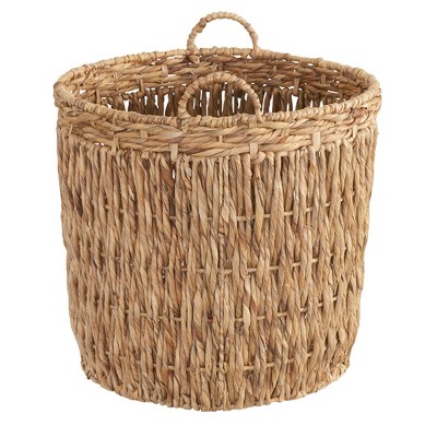 Tall Round Natural Wicker Storage Basket with Handles