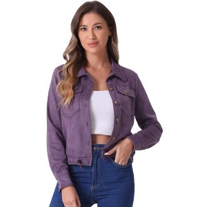 INSPIRE CHIC Women's Faux Suede Casual Spread Collar Button Up Biker Moto Jacket - 1 of 4