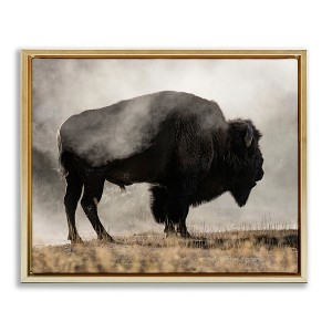 Stupell Industries Powerful Bison Grazing Foggy Rural Pasture Photography Floating Frame Canvas Art, Gold, 31" x 25" - 1 of 4