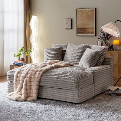 CAVINAS Modern Double Sleeper Sofa, Corduroy Upholstered Cloud Couch with Square Armrests, for Bedroom, Living Room