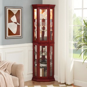 Corner Cabinet Display Case,Corner China Cabinet with Glass Doors,Cabinet with Customizable Glass Shelves and Inclusive Bead Bulb-Cuddlewood - 1 of 4