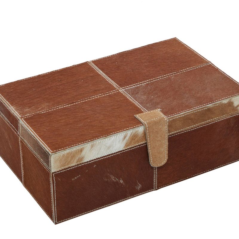Set of 2 Cowhide Leather Decorative Boxes Brown/White - Olivia &#38; May, 6 of 19