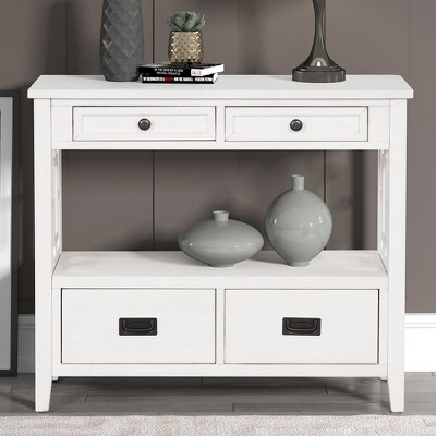 36 Inch Farmhouse Console Table With 4 Drawers 1 Storage Shelf Pine Wood Entryway Table