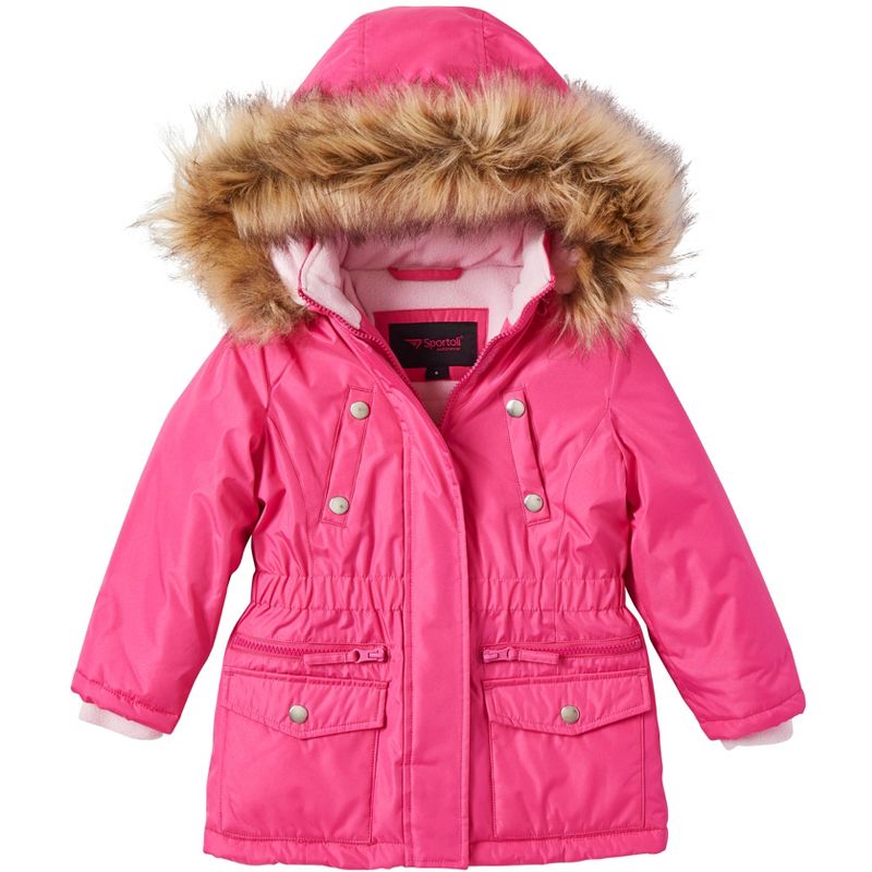 Sportoli Girls Fleece Lined Heavy Winter Anorak Jacket Coat Faux Fur Trim Zip-Off Hood, 2 of 7