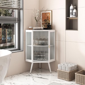 22.25" Floor Coner Cabinet with Tempered Glass Door & Storage Shelves for Bathroom, Living Room, Bedroom White - 1 of 4