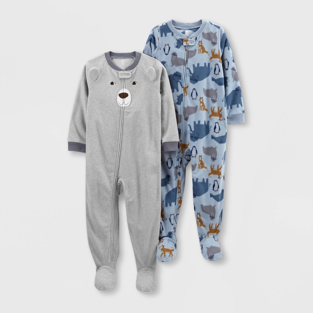 size 5T Toddler Boys' Bear Fleece Footed Pajama - Just One You made by carter's Blue/Gray 