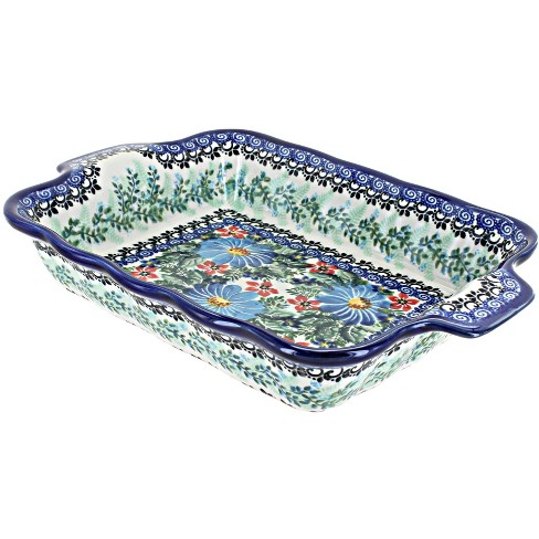 Blue Rose Polish Pottery Blue Buttercup Medium Rectangular Baker With ...