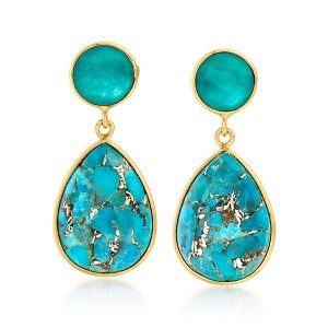 Ross-Simons Turquoise and 3.60 ct. t.w. Green Quartz Drop Earrings in 18kt Gold Over Sterling - 1 of 3