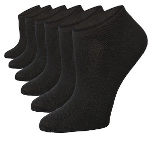 Women's 6 Pack Breathable Comfort Running Dark Black Cushioned No Show Socks Women - 1 of 1