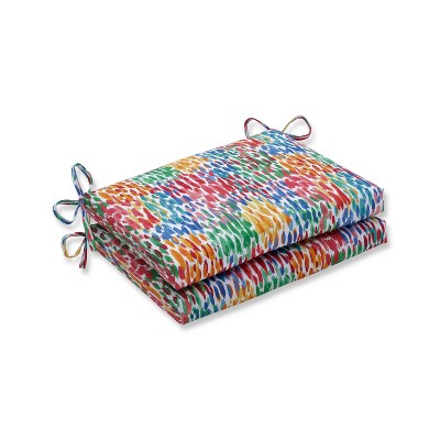 2pk Make It Rain Squared Corners Outdoor Seat Cushion Zinnia Blue - Pillow Perfect