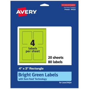 Avery Bright Green Paper Labels, 4" x 3" Rectangle - 1 of 4