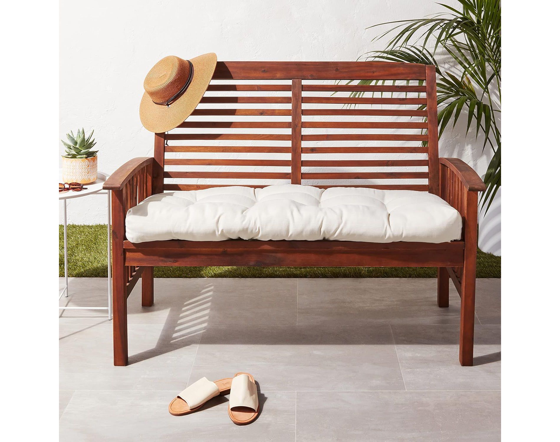Outdoor Patio Loveseat Thick Tufted 44" x 19" Fiber Fill Cushion , Cream