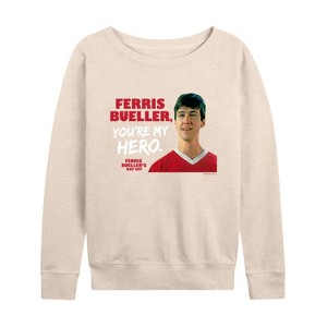 Women's - Ferris Bueller's Day Off - Ferris My Hero Lightweight French Terry Wide Neck Long Sleeve Shirt - 1 of 4