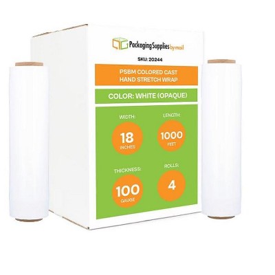 PSBM 4 Rolls Dark White Cast Hand Pallet Stretch Wrap 18" x 1000 Ft. x 100 Gauge