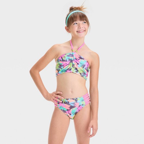 Art Class Girls' A Trip to Paradise Floral Printed Bikini Set - art class™ M: UPF 50+, Recycled Polyester, Botanical Pattern