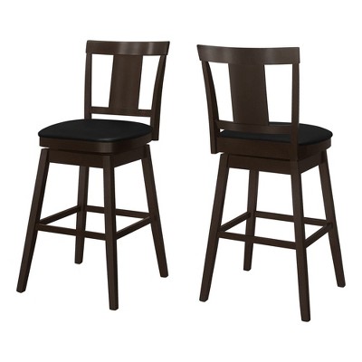 Monarch Specialties Bar Stool Set Of 2 Swivel Bar Height Wood Pu Leather Look Brown Black Transitional