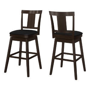 Monarch Specialties Bar Stool Set Of 2 Swivel Bar Height Wood Pu Leather Look Brown Black Transitional - 1 of 4
