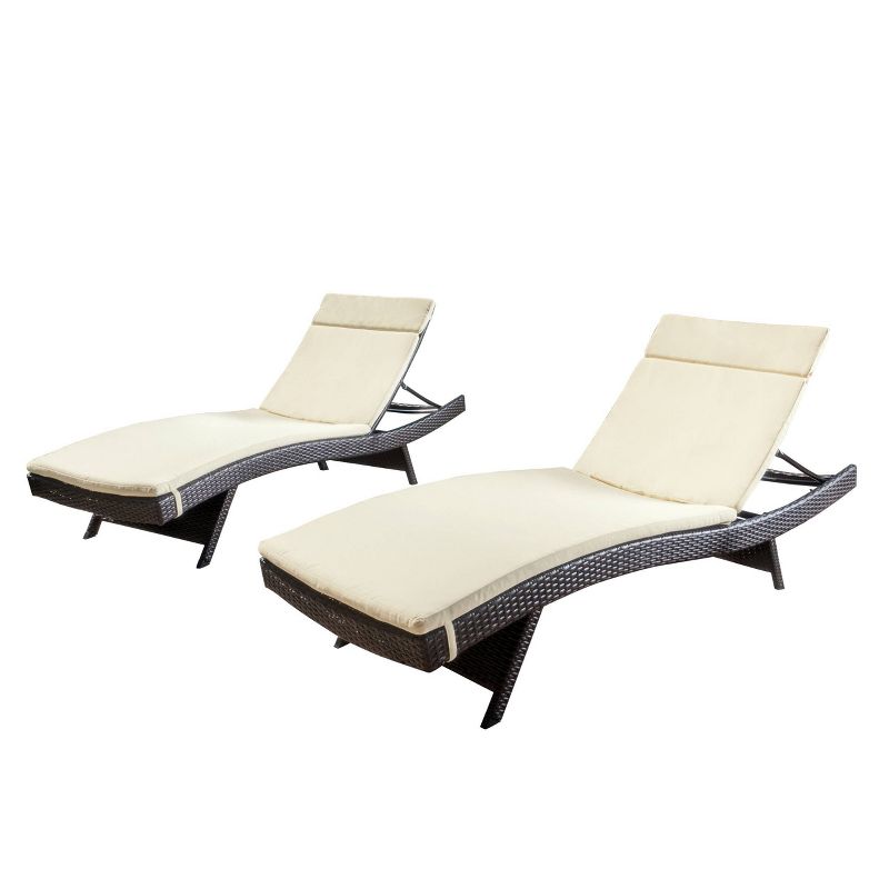 Salem Set of 2 Brown Wicker Adjustable Chaise Lounge - Beige - Christopher Knight Home, 6 of 15