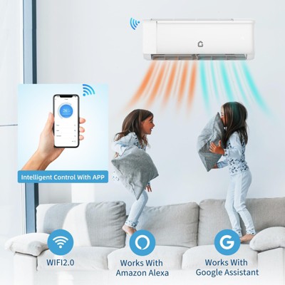 12000 BTU Wifi Mini Split AC, 19 SEER2 208-230V Inverter Ductless Wall AC w/WiFi & Alexa Compatible