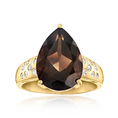 Ross-Simons 4.50 Carat Smoky Quartz and .30 ct. t.w. White Zircon Ring in 18kt Gold Over Sterling