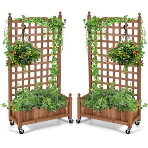 Costway 2PC 50in Wood Planter Box  w/Trellis Mobile Raised Bed for Climbing Plant - 1 of 4