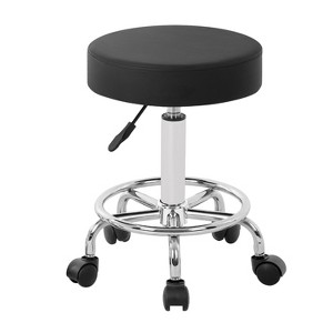 BestMassage Round Rolling Stool Salon Stool with Foot Rest PU Leather Cushion, Black - 1 of 4