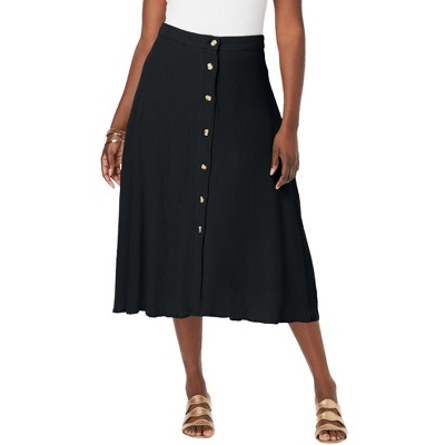 Jessica London Women's Plus Size Button-Front Gauze Midi Skirt