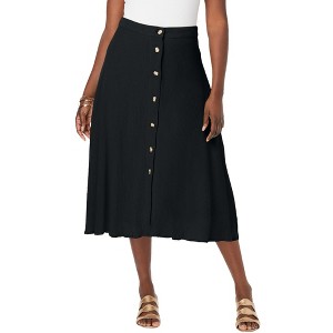 Jessica London Women's Plus Size Button-Front Gauze Midi Skirt - 1 of 4