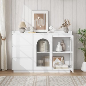 Garvee Sideboard Buffet Cabinet with Glass Doors 48 Inch Large White Storage Cabinet with LED Lighting, White - 1 of 4