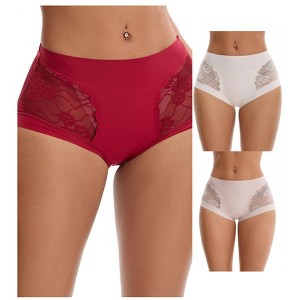 INSPIRE CHIC 3 Packs Women's High Waisted Lace Breathable Full Coverage Tummy Control Briefs Panties - 1 of 4