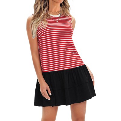 EXLURA Women's Summer Sleeveless Sundress 2025 Casual Striped Patchwork Mini Tank Dress with Pockets