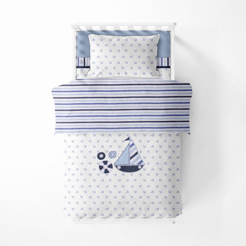 Bacati - Little Sailor Anchor Boat Blue Navy 4 pc Toddler Bedding Set, 4 of 9