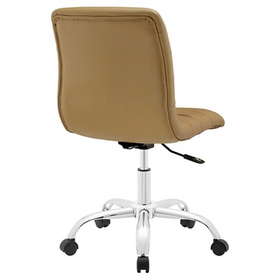 Tan Vinyl Armless Swivel Task Chair with Chrome Base