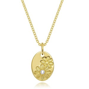 Molenia 14k Gold Plated Birth Flower Necklace Gift for Women, 925 Sterling Silver Oval Medal Pendant Birthstone, Minimalist Floral Charm Jewelry - 1 of 4