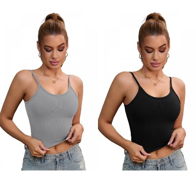 INSPIRE CHIC 2 Pcs Women's Adjustable Sleeveless Tank Ribbed Spaghetti Straps Shapewears Camisoles