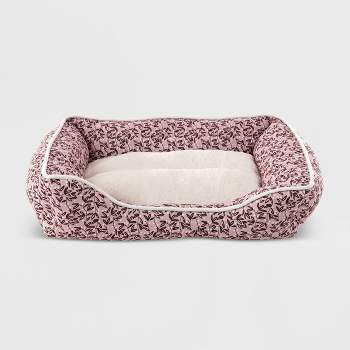 Elle Pets Printed Microsuede Cuddler with Plush Center Dog Bolster Bed - Blush - S