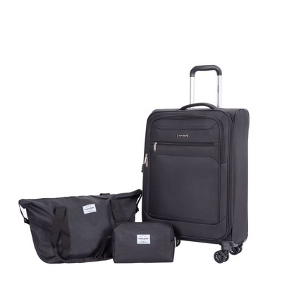SEVOBAL Luggage 3-Piece Travel Set with Spinner Wheels, Lightweight Carry-On Luggage with Toiletry Bag and Travel Backpack, Black, 21.24"*13.72"*8.5"