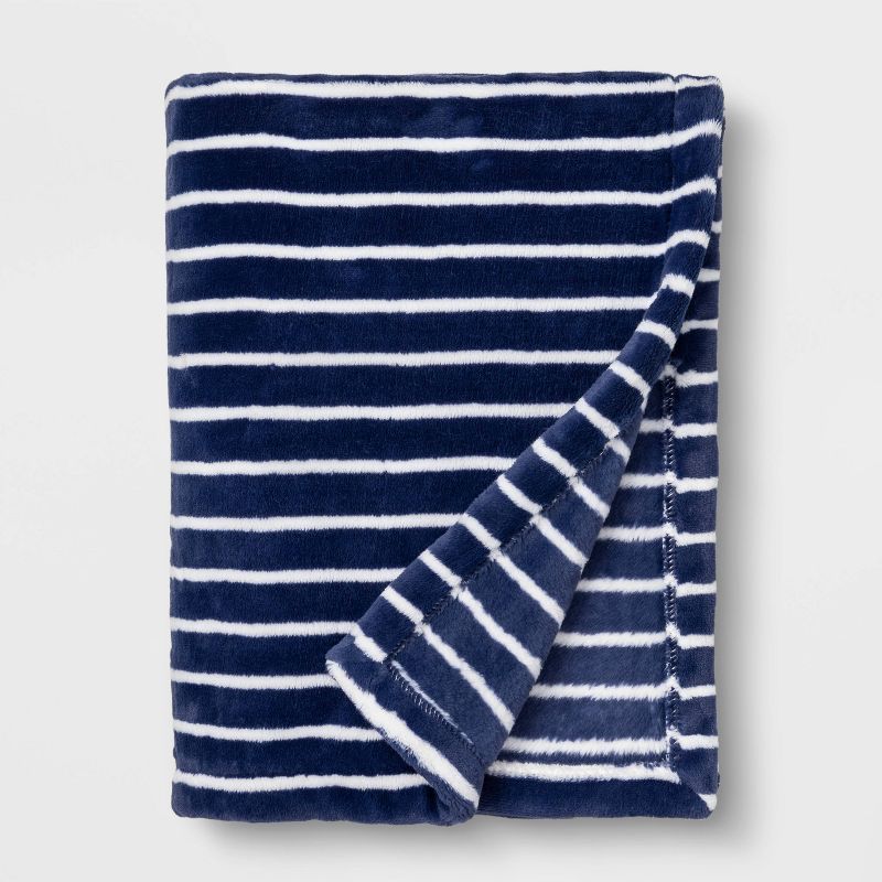 Toddler Bed Plush Blanket - Cloud Island&#8482; Navy Stripe, 1 of 5