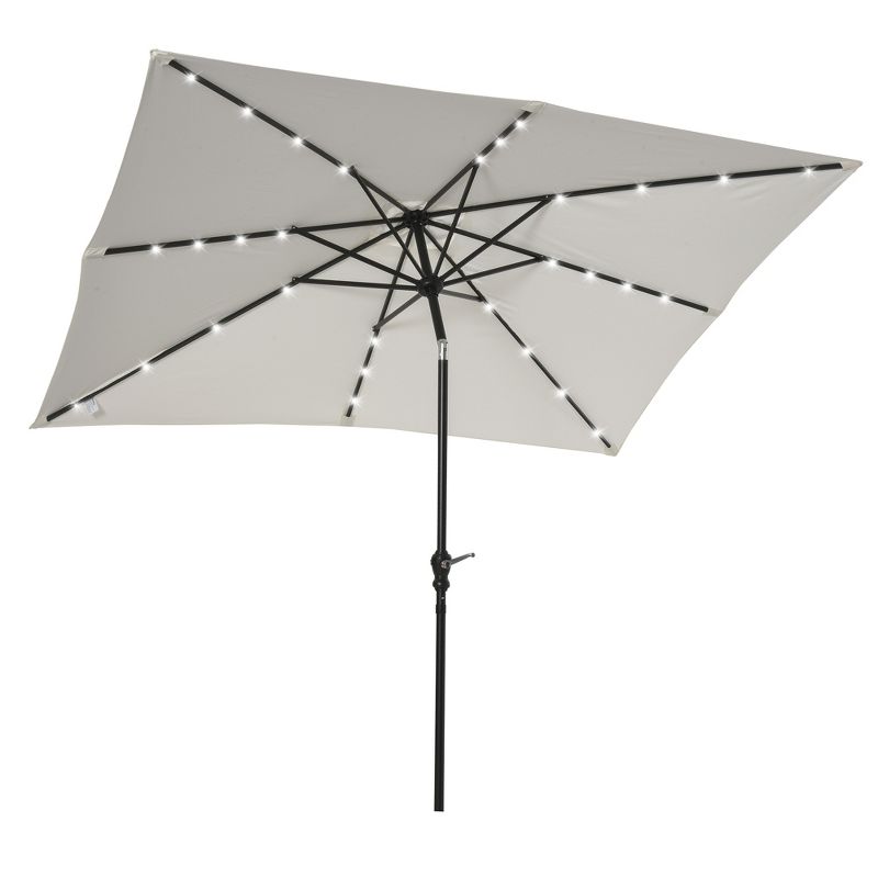Outsunny 9' x 7' Patio Umbrella Outdoor Table Market Umbrella with Crank, Solar LED Lights, 45° Tilt, Push-Button Operation, for Deck, Backyard, Pool and Lawn, 4 of 7