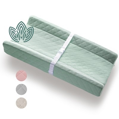 Modera Organic Cotton Contoured Baby Changing Pad w/ Waterproof Foam Mattress, Includes Soft Removable & Washable Cover, Safety Strap, Non-Slip Bottom