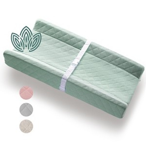 Modera Organic Cotton Contoured Baby Changing Pad w/ Waterproof Foam Mattress, Includes Soft Removable & Washable Cover, Safety Strap, Non-Slip Bottom - 1 of 4