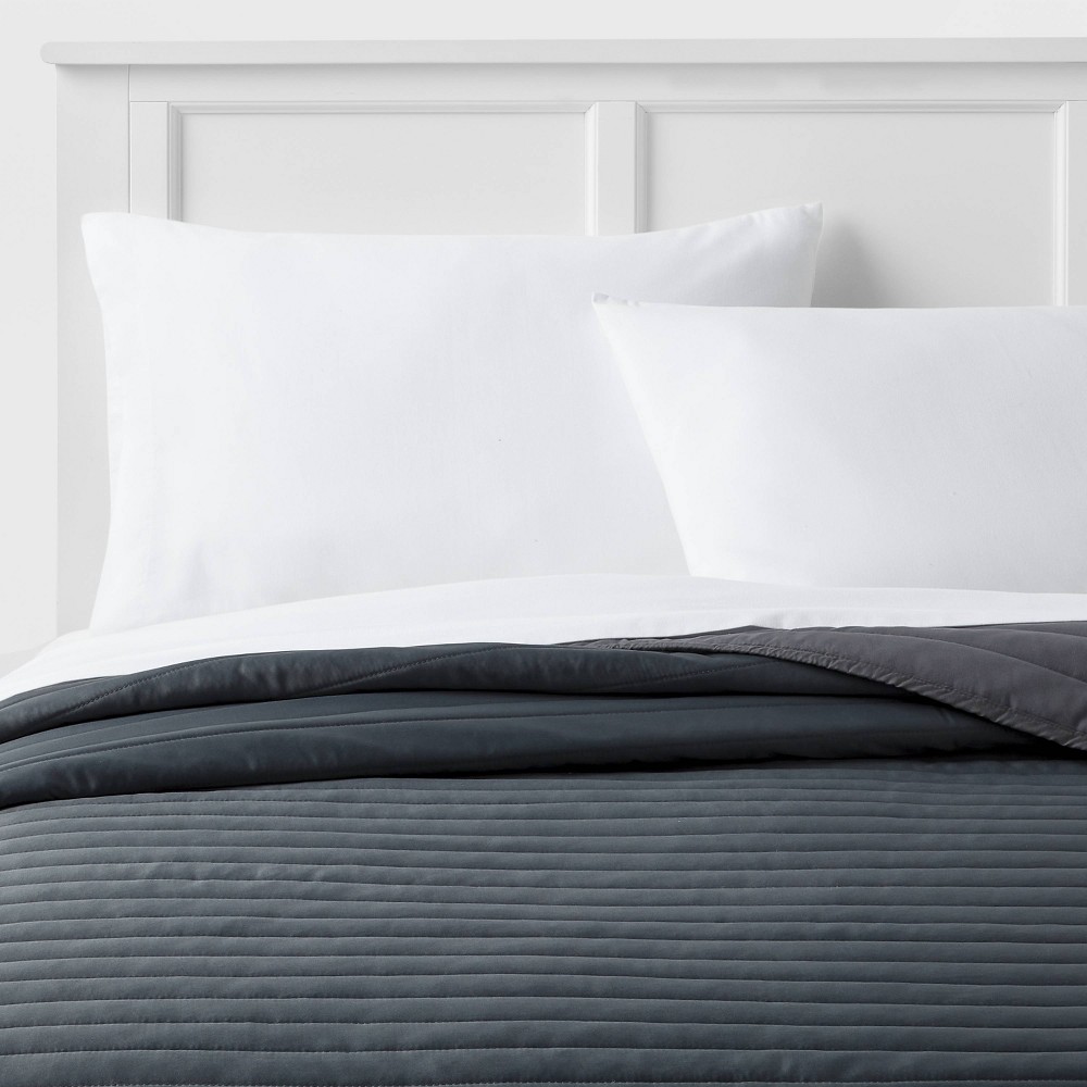 Photos - Bed Linen King Satin Quilt Dark Gray - Room Essentials™